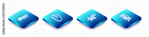 Set Isometric line Meteorology thermometer, Cloud, Rooster weather vane and Not applicable icon. Vector