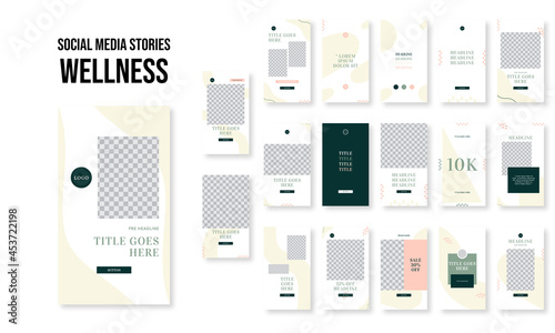 Set of editable social media instagram stories wellness, coaching, meditation, holistic with abstract design vector template ai and eps10
