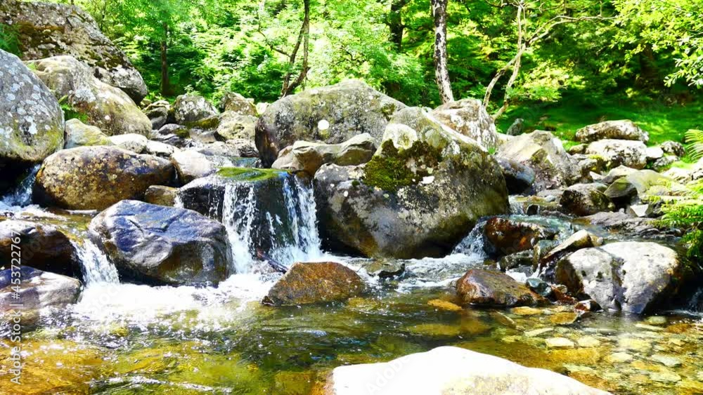 Fresh clean cascading mini waterfall rock pools from mountain woodland stream Fresh clean cascading mini waterfall rock pools from mountain woodland stream