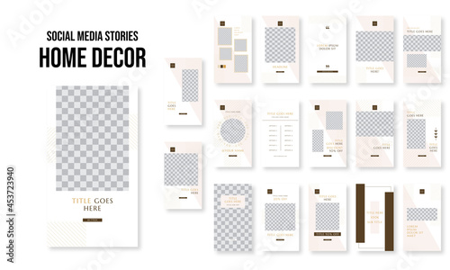 Set of editable social media instagram stories furniture, home living with modern design style vector template ai & eps 10