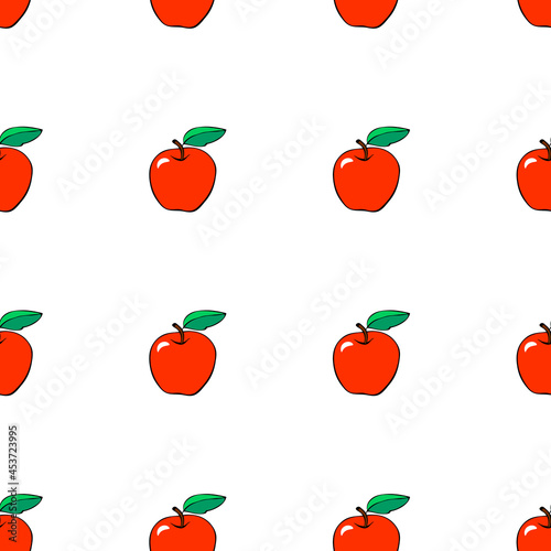 Vector seamless pattern with contour red apples. Bright fruit background and texture, isolated. For children, school design, harvest, gardening and Thanksgiving theme.