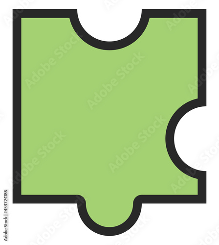 Green piece of guessing puzzle, illustration, on a white background.