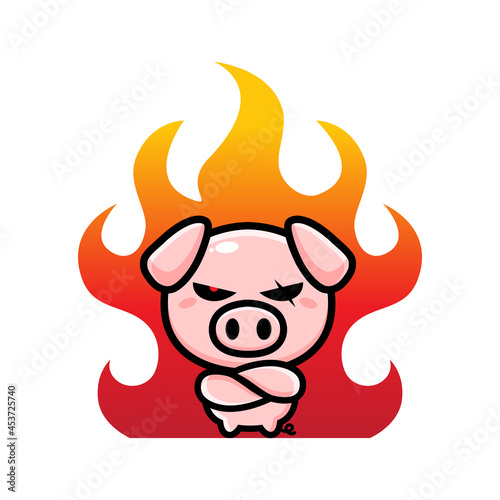cute pig animal character vector design smoldering