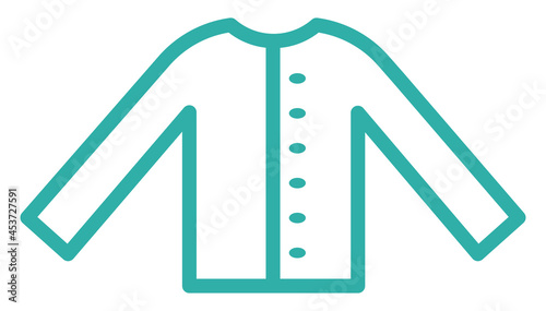 White long sleveed shirt wth buttons, illustration, vector on a white background.