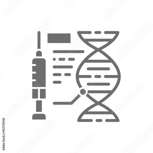 Vaccine formula, injection of medicine, dna grey icon.