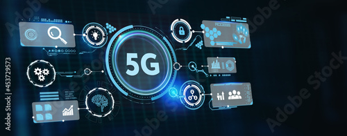 The concept of 5G network, high-speed mobile Internet, new generation networks. Business, modern technology, internet and networking concept. 3d illustration