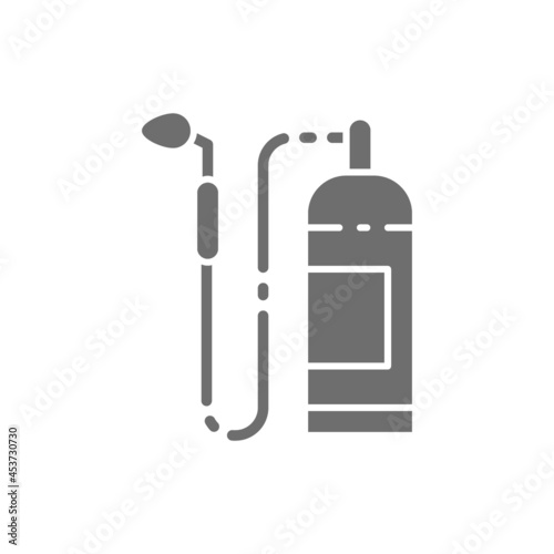 Industrial gas burner, blowtorch, device for gas welding works grey icon.