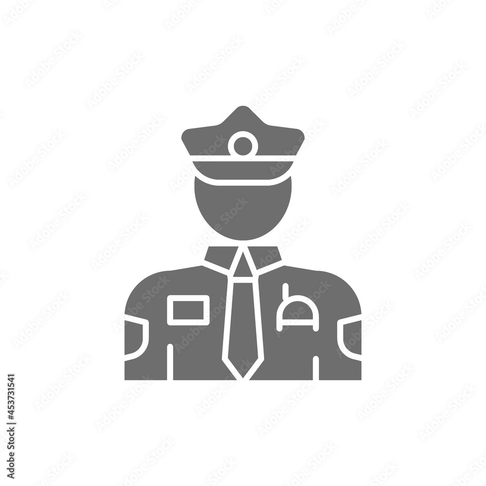 Cop, police, officer grey icon. Isolated on white background
