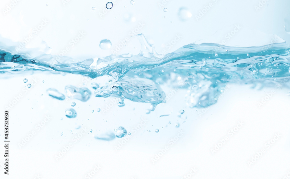 Clear water surface in a square shaped glass like a sea or a separate fish tank on a white background.