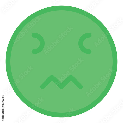 Green vomit smiley face, illustration, vector on a white background.