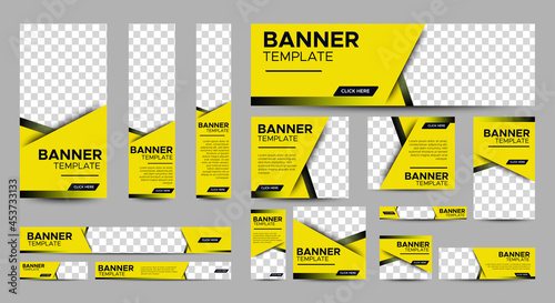 set of creative web banners of standard size with a place for photos. Vertical, horizontal and square template. vector illustration	
