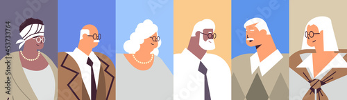 set senior businesspeople avatars mix race business people in formal wear aged old age concept