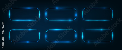 Set of six neon frames with shining effects
