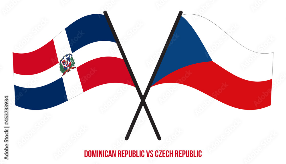 Dominican Republic and Czech Republic Flags Crossed And Waving Flat Style. Official Proportion.