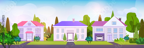 empty no people street town houses cottages country real estate concept residential architecture homes exterior