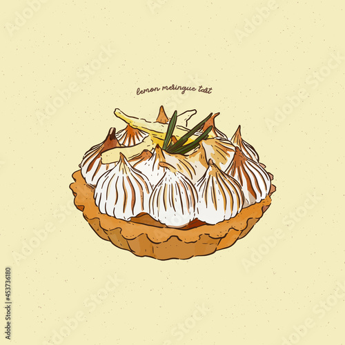 lemon meringue tart, hand draw sketch vector.
