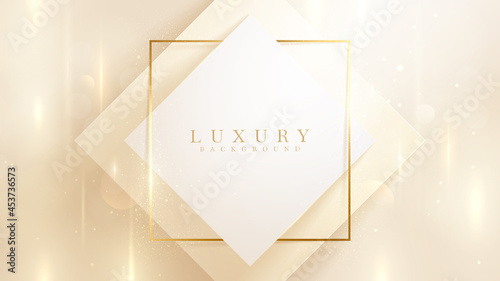 luxury glitter gold square lines background with sparkling light elements, realistic 3d style backdrop. vector illustration for design. photo