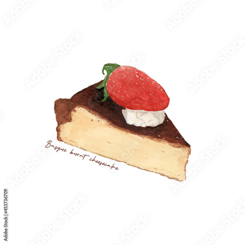 Basque burnt cheese cake, hand draw vector.