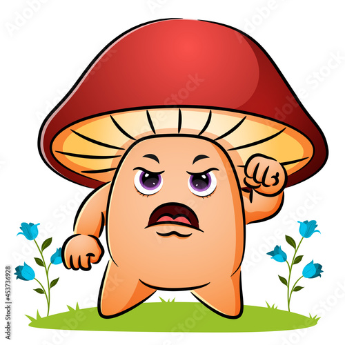 The angry mushroom is clench the hand
