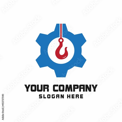 Tow atau Crane Load Hook Vector Logo gear untuk Layanan Bantuan Pengangkatan Truk Derek