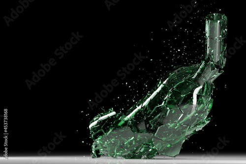 Canvas Print Broken bottle isolated on black background. 3d illustration