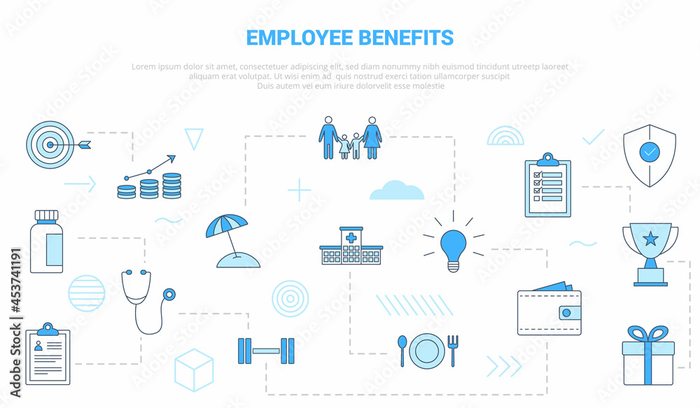 employee benefits concept with icon set template banner with modern blue color style employee benefits concept with icon set template banner with modern blue color style