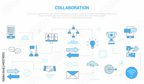 collaboration concept with icon set template banner with modern blue color style