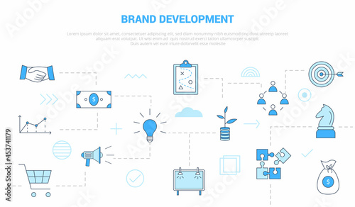 brand development concept with icon set template banner with modern blue color style
