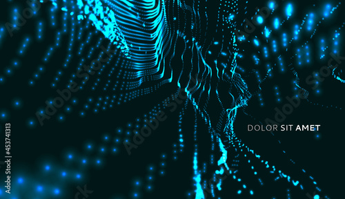 Abstract science or technology background. Graphic design. Network illustration with particle. 3D grid surface.