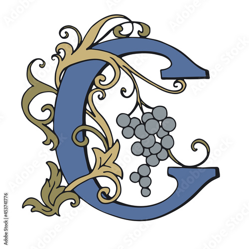 Cartoon fairy-tale ornamental letter. Color vintage letter C