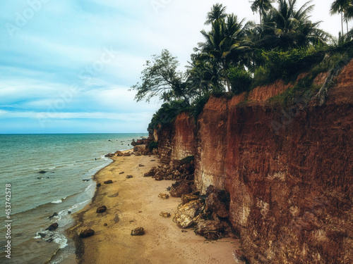 High angle view of beach and red cliff