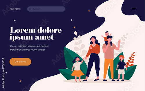 Sad parent standing with crying children. Mother, behavior, difficulty flat vector illustration. Parenthood and family concept for banner, website design or landing web page