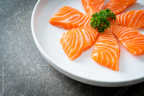Fresh Salmon Raw Sashimi on plate