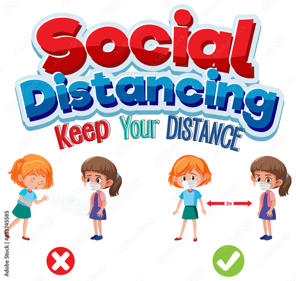 Social Distancing banner with cartoon character Social Distancing banner with cartoon character