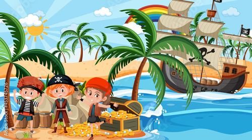 Treasure Island scene at daytime with Pirate kids