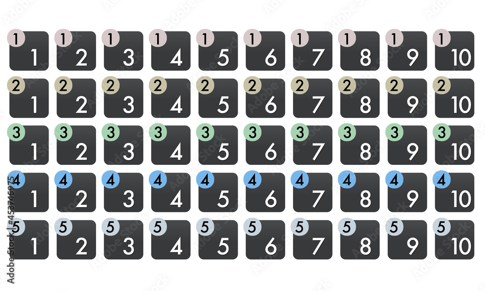1 1 1 2 二つの数字の組み合わせ ベクターアイコンイラストセット 角丸四角と円 Stock Vector Adobe Stock