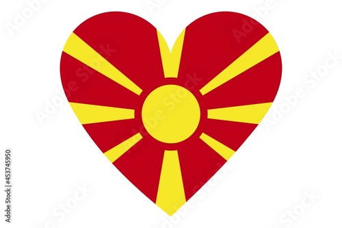 North Macedonia flag in heart shape isolated on white background.