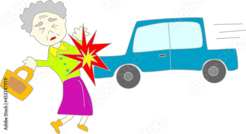 お婆さんにぶつかる自動車のイラスト素材