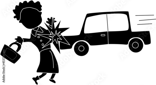 お婆さんにぶつかる自動車のシルエット