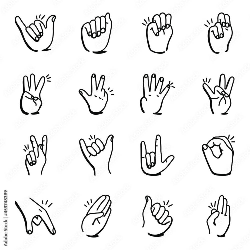 Fototapeta premium Unique Set of Editable Hand Signals Doodle icons