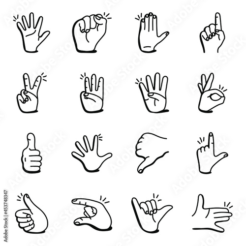 Set of 16 Hand Gesticulations Doodle icons 

