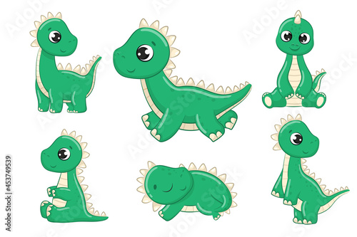 Cute set baby dinosaurs illustration Fototapet