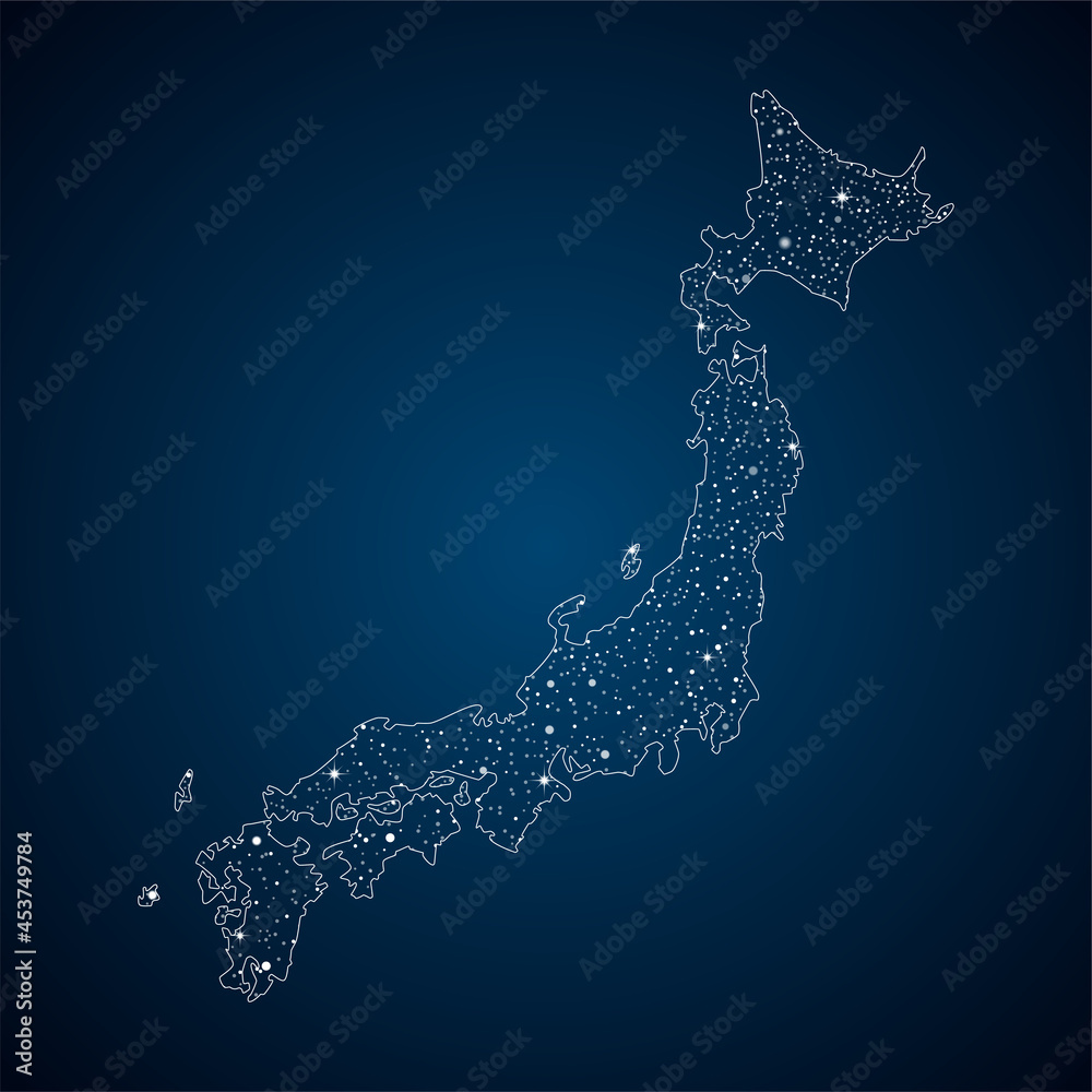 Creative map Japan from light star on night sky Creative map Japan from light star on night sky
