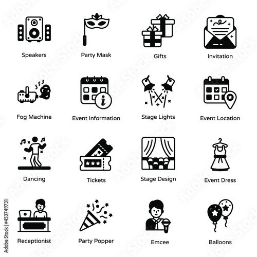 Collection of Event Celebration Solid Icons 

