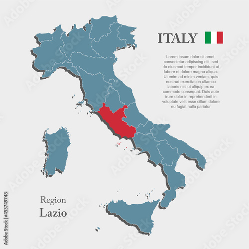 Vector map country Italy and region Lazio