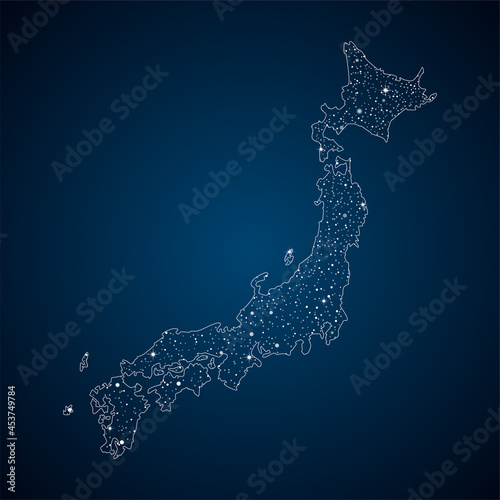 Creative map Japan from light star on night sky