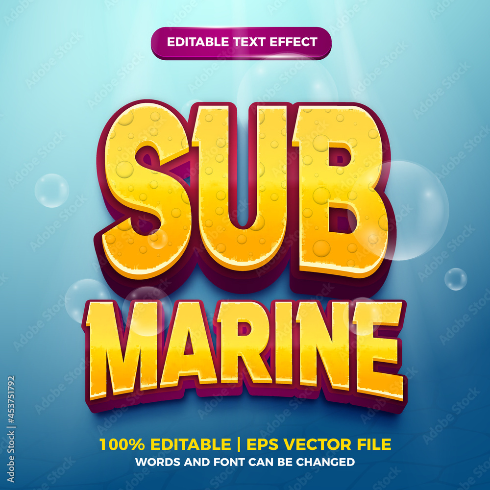 submarine 3d editable text effect cartoon game style