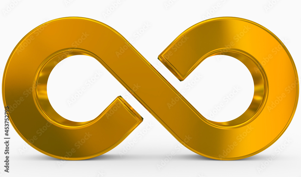 Infinity symbol 3d golden isolated on white background Infinity symbol 3d golden isolated on white background