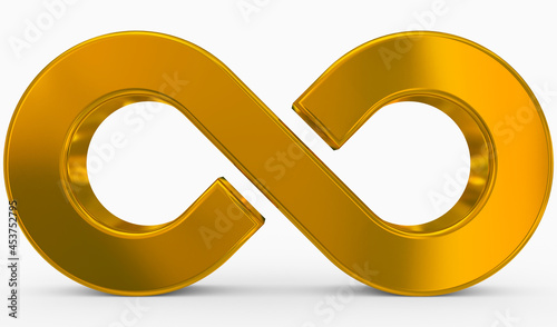 Infinity symbol 3d golden isolated on white background