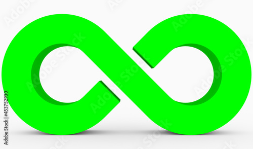 Infinity symbol 3d green isolated on white background